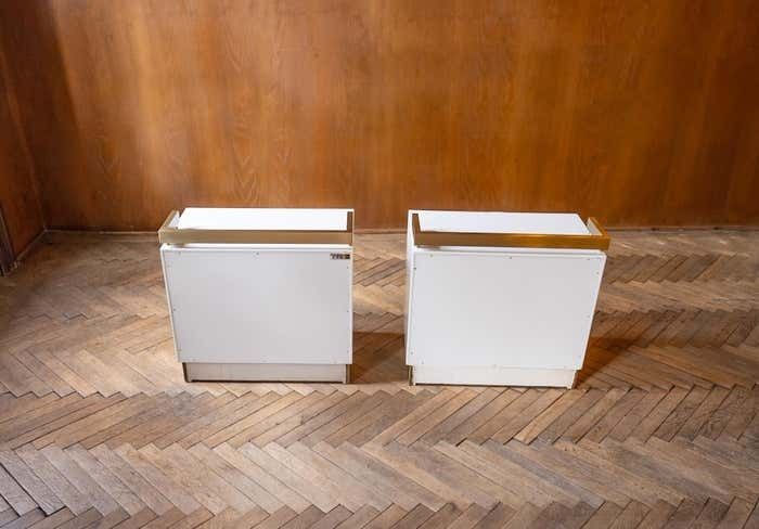 Furniture Pair Of White And Gold Bedside Tables By Luciano Frigerio, Italy 1970 photo