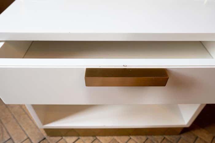photo buy Pair Of White And Gold Bedside Tables By Luciano Frigerio, Italy 1970