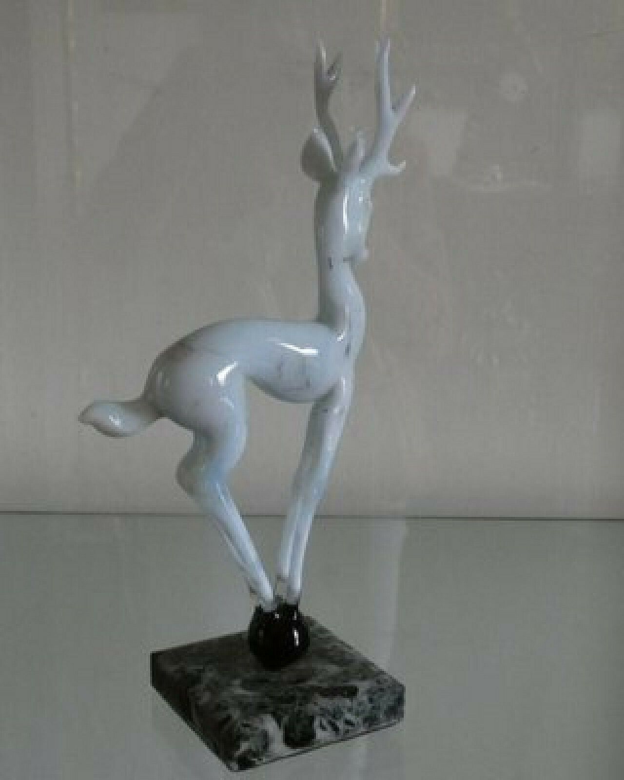 Glass Deer Sculpture On Sphere With Marble Base By Istvan Komaromy, 1950s photo vinterior