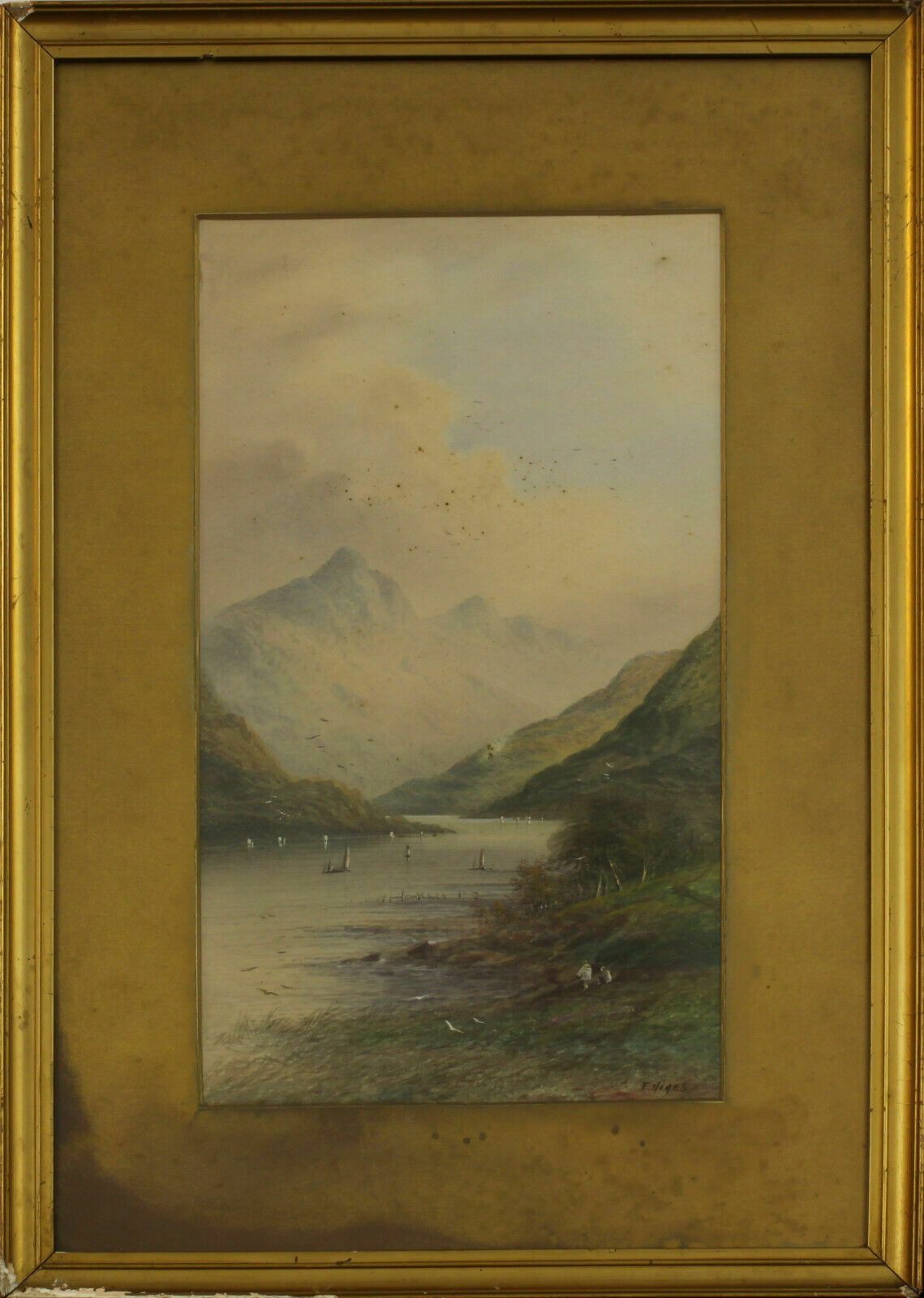 Watercolour By I Hines. Watching Sailing Boats In The Lake District