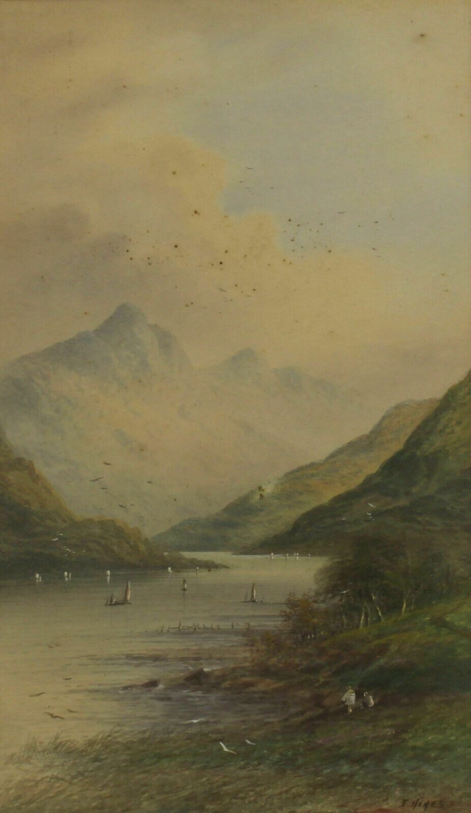 Watercolour By I Hines. Watching Sailing Boats In The Lake District photo furniture