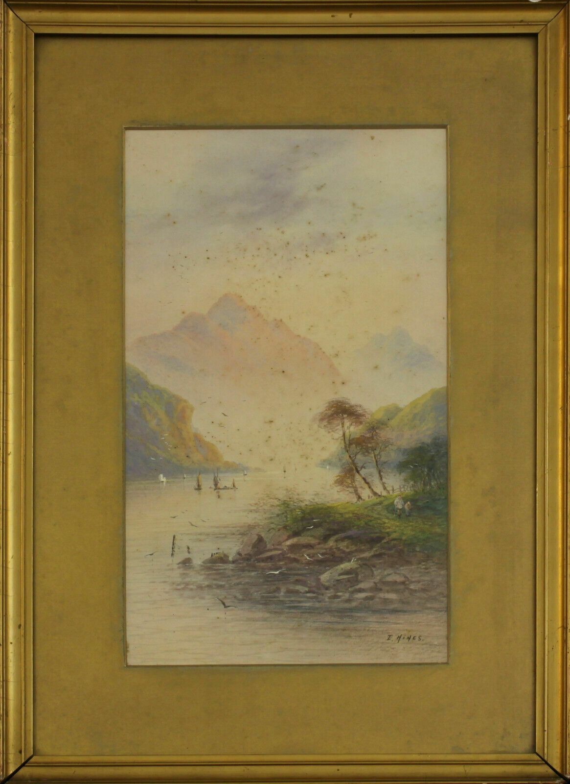 Watercolour By I Hines. People Walking In The Lake District