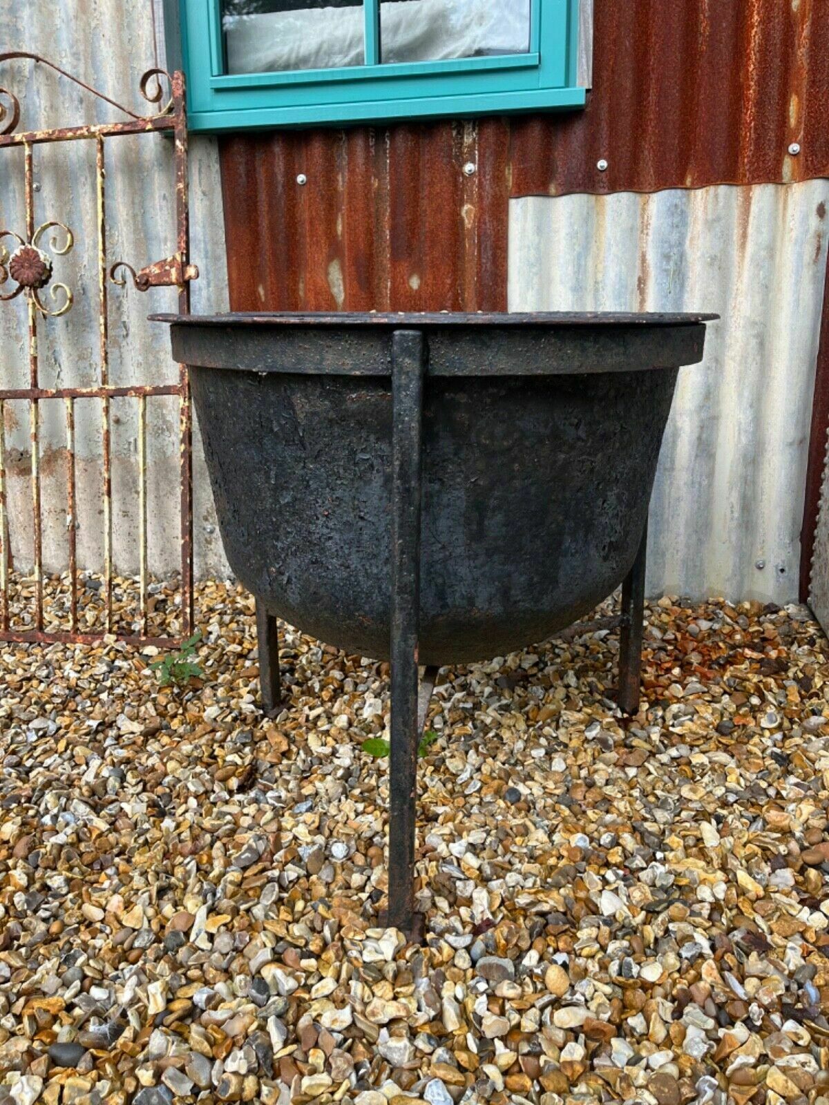 Antique Cast Iron Pot  Jardinier Log Basket Very Large  A Unique Item