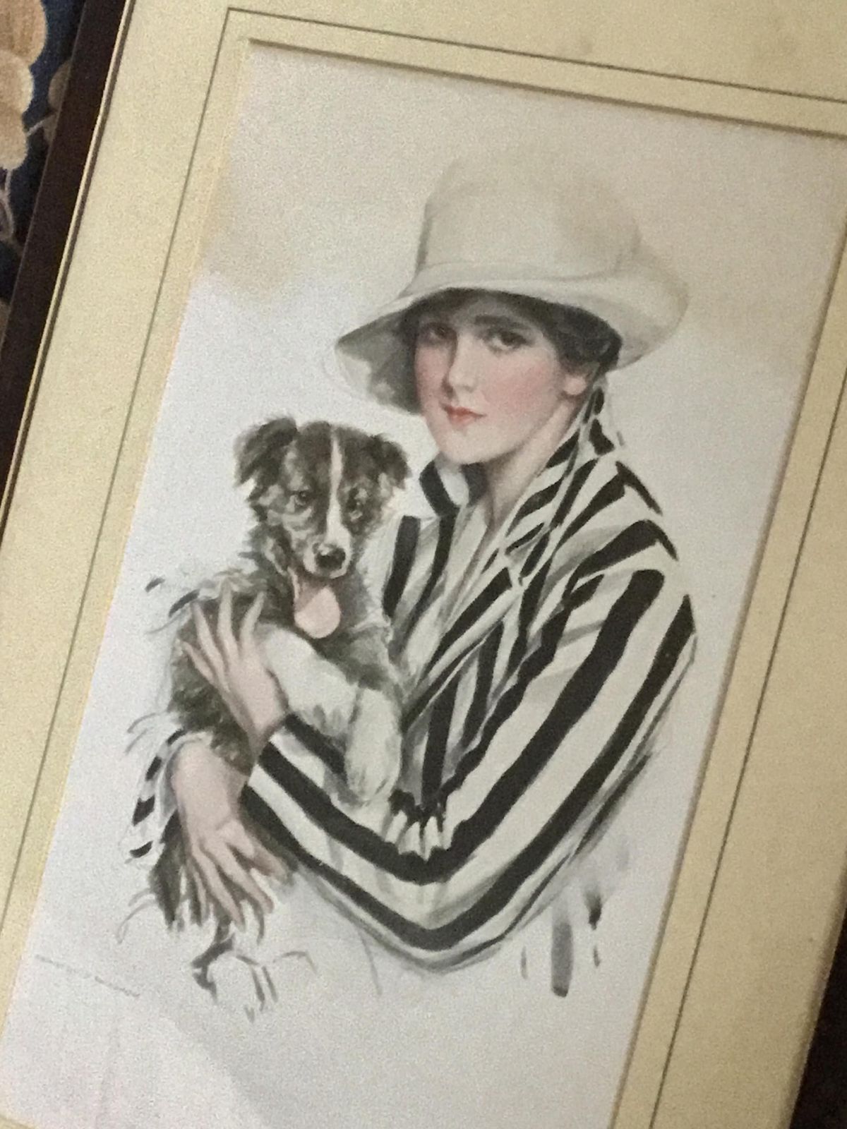 Gorgeous Art Deco Print By Harrison Fisher “He Won’t Bite” In Original Frame 25 X 37 Cms photo Art