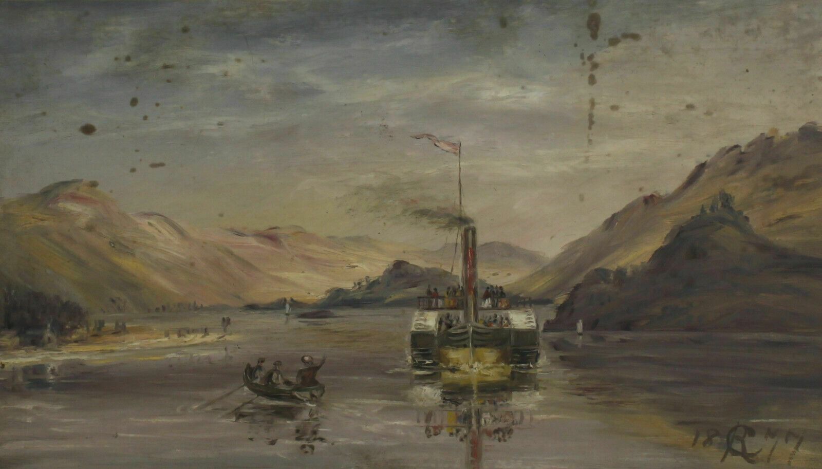 Oil Painting Signed C R. Paddlesteamer In The Lake District photo furniture