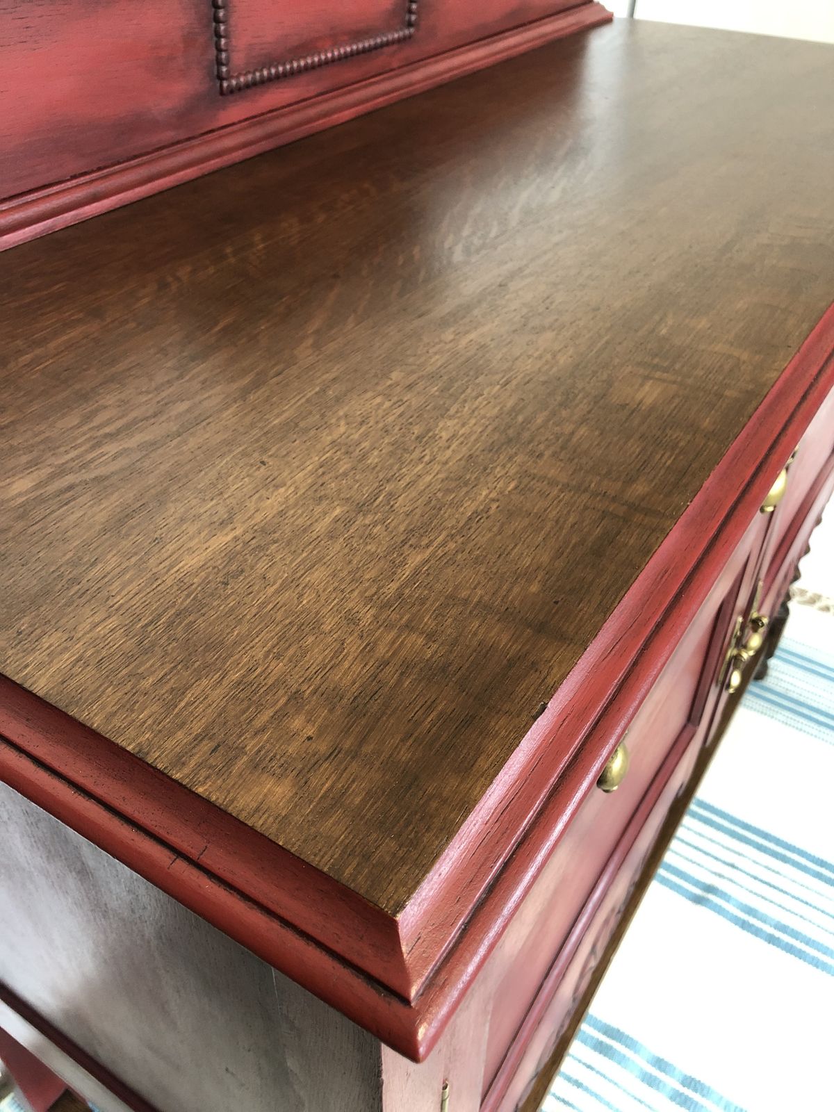 Lovely Refurbished Oak Antique Sideboard  Painted With Fusion Mineral Paint "Highlander" And Finished With Clear Wax And Aged With Black Wax .Top And Legs I Used Dark Oak Varnish photo for sale