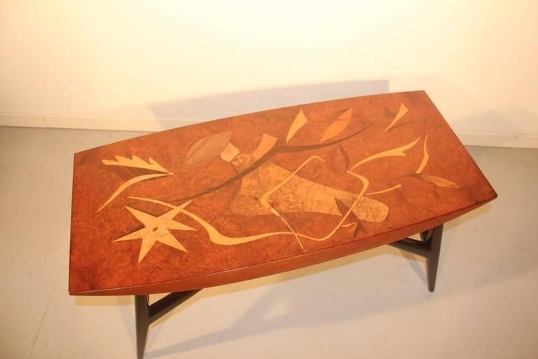 Coffee Table Luigi Scremin Minimalist Forms, 1940s Wood Precious Italian Design photo vinterior