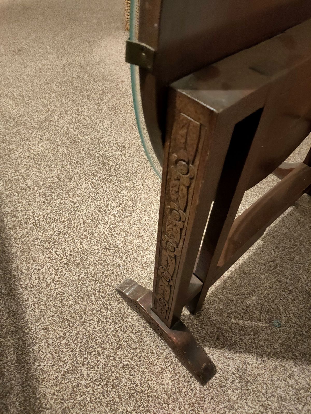Chinese Carved Hardwood Tilt Top Glazed Gate Leg Tea Table With Carved Decorative Motifs Early 20th Century photo vinterior