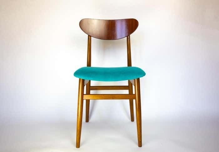 Mid Century Modern Dining Chairs With Blue Velvet Upholstery, Set Of 6, 1950s photo buy