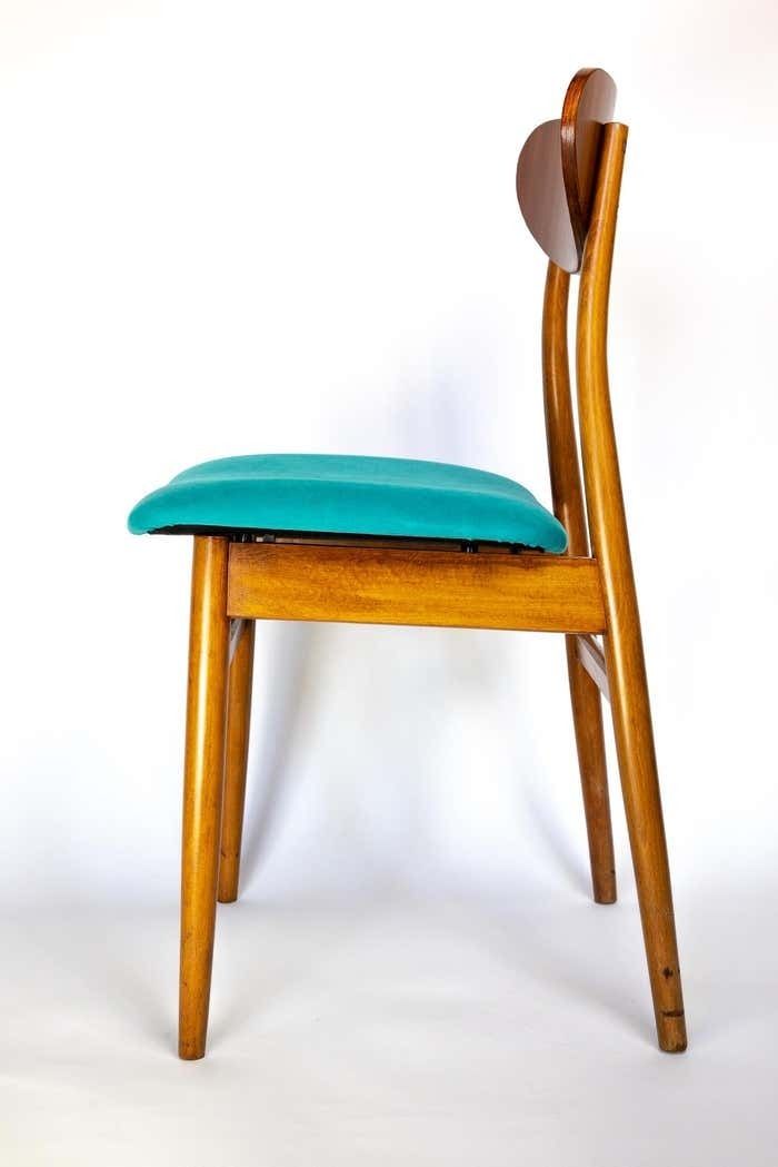 photo furniture Mid Century Modern Dining Chairs With Blue Velvet Upholstery, Set Of 6, 1950s