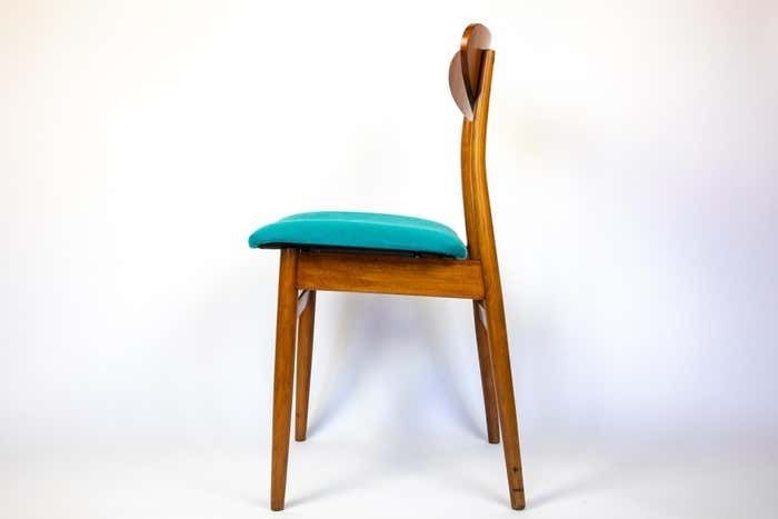 photo for sale Mid Century Modern Dining Chairs With Blue Velvet Upholstery, Set Of 6, 1950s
