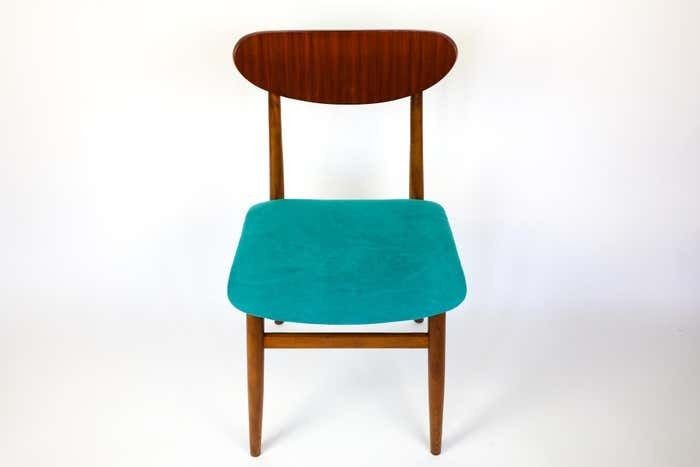 Furniture Mid Century Modern Dining Chairs With Blue Velvet Upholstery, Set Of 6, 1950s photo