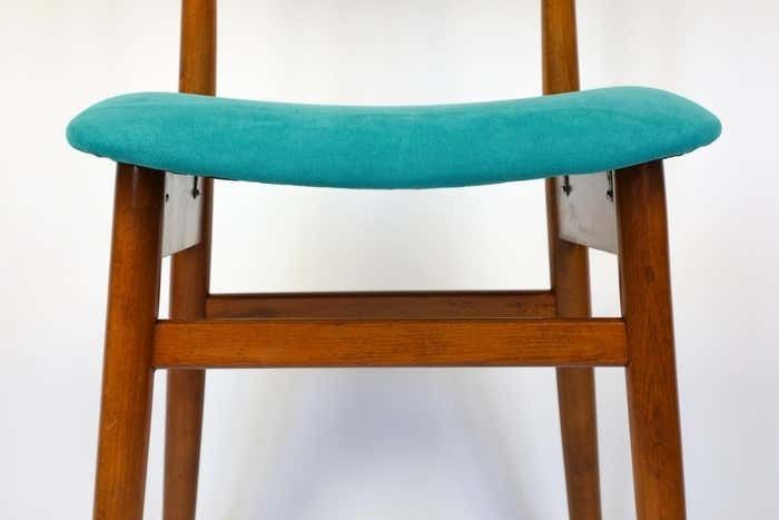 photo vinterior Mid Century Modern Dining Chairs With Blue Velvet Upholstery, Set Of 6, 1950s