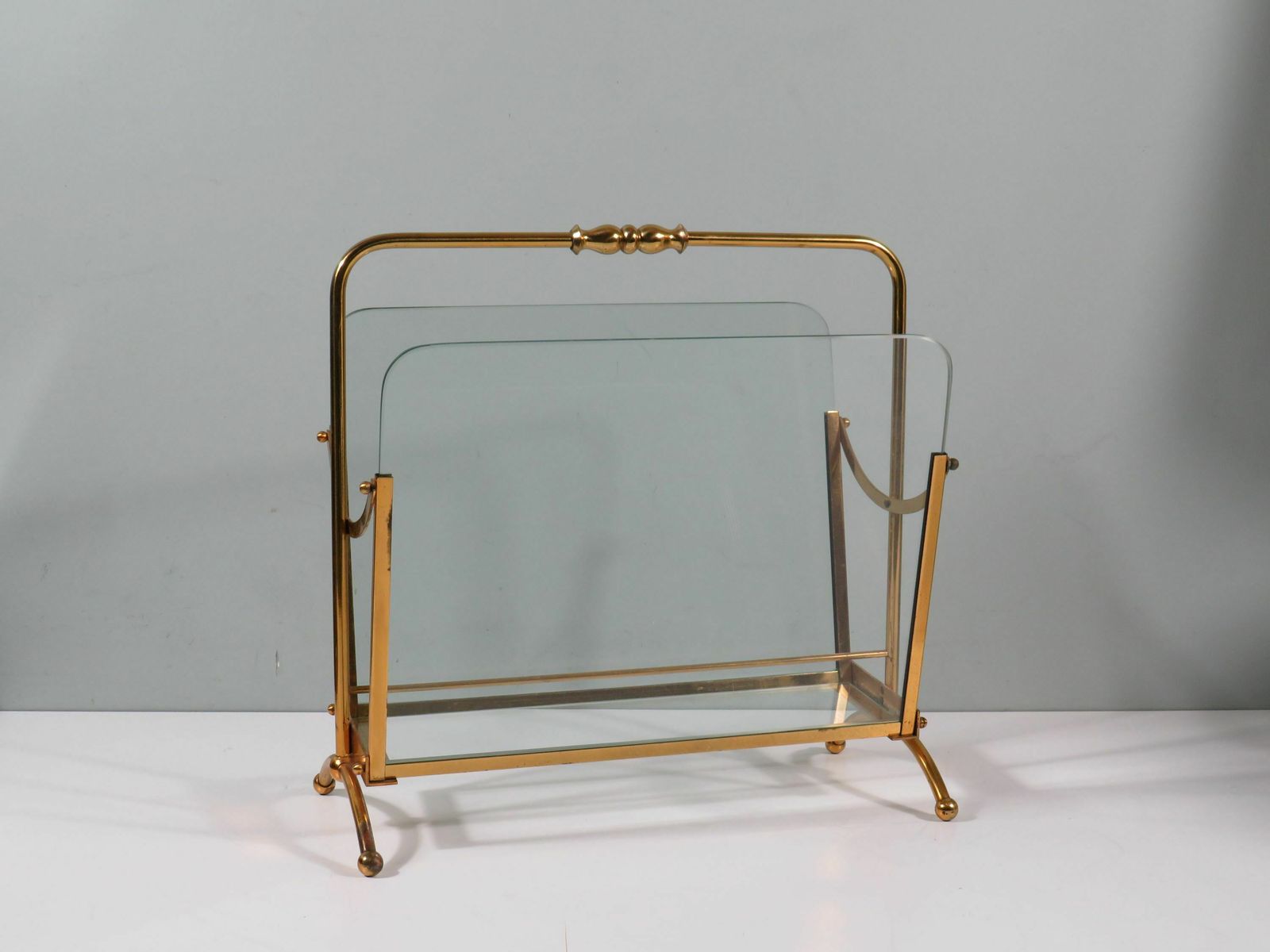 Vintage Magazine Rack, Brass And Glass, Italy 1950 1960 photo Home Decor