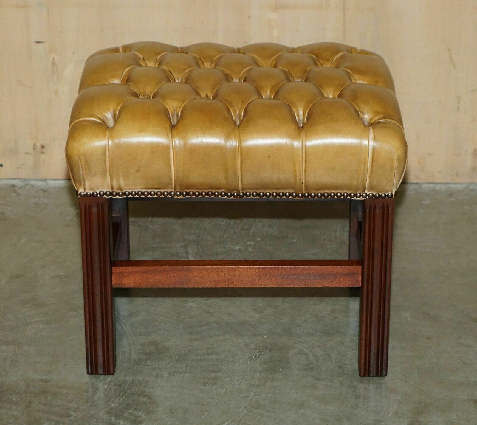 Vintage Tan Brown Leather Chesterfield Tufted Baron Footstool Part Of Suite photo furniture