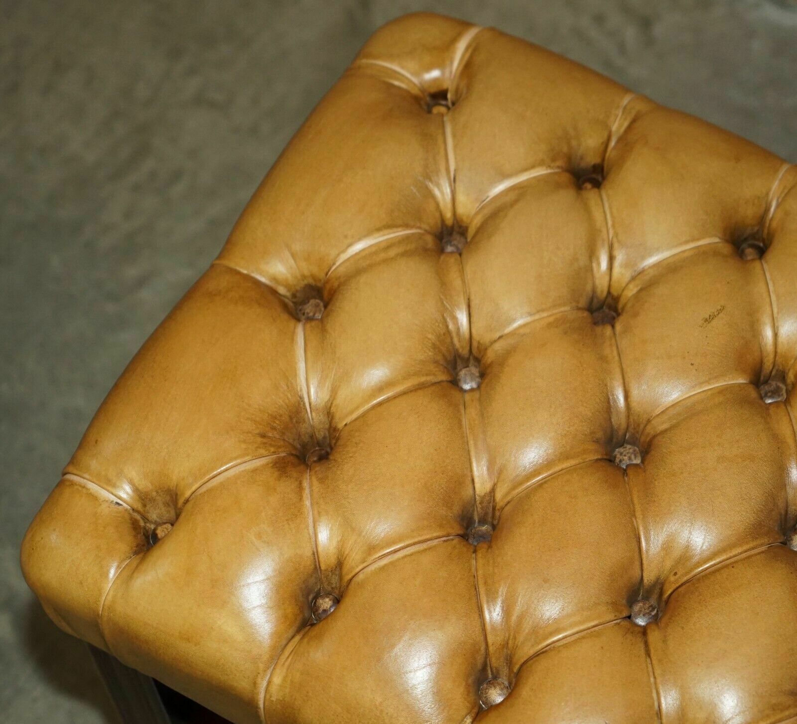 Vintage Tan Brown Leather Chesterfield Tufted Baron Footstool Part Of Suite photo Furniture