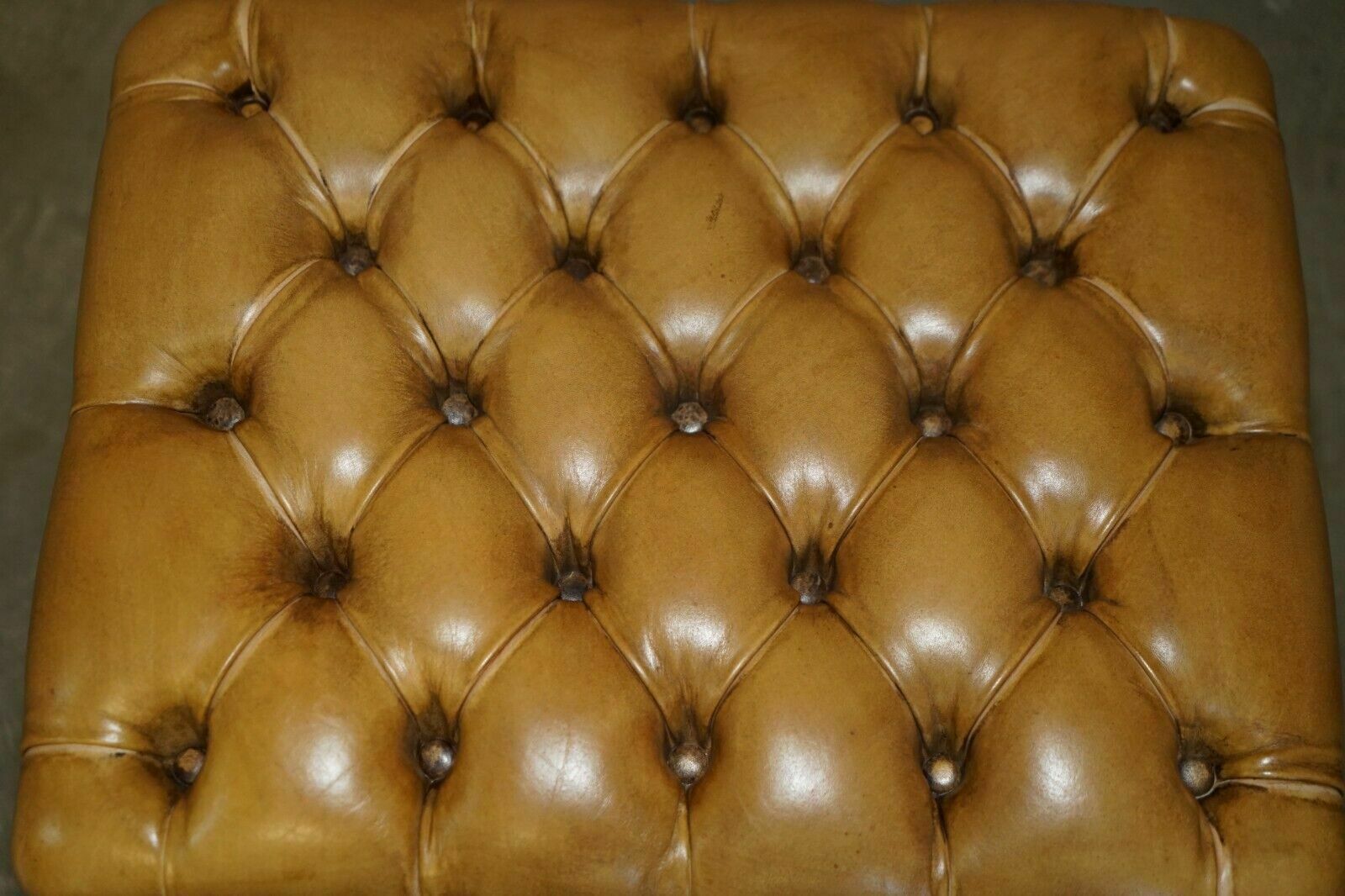 Vintage Tan Brown Leather Chesterfield Tufted Baron Footstool Part Of Suite photo vinterior