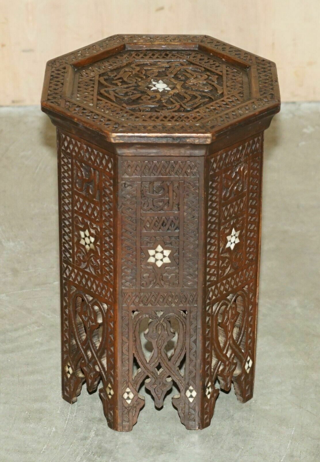 Antique Liberty's Victorian Circa 1880 Floral Moroccan Hand Carved Table photo furniture