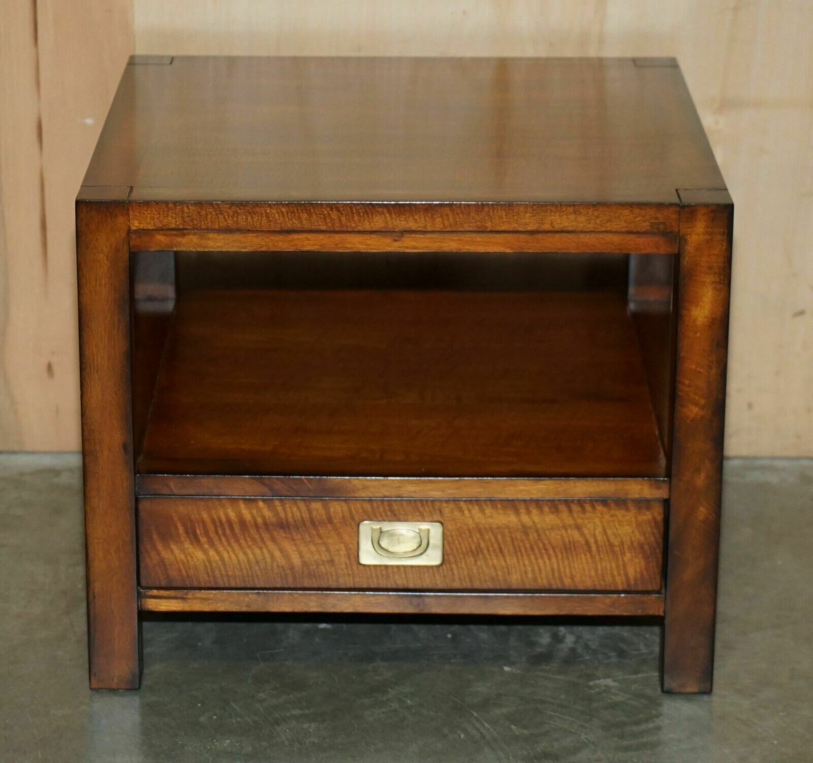Stunning Pair Of Two Tier Military Campaign Side End Tables Large Single Drawers photo for sale