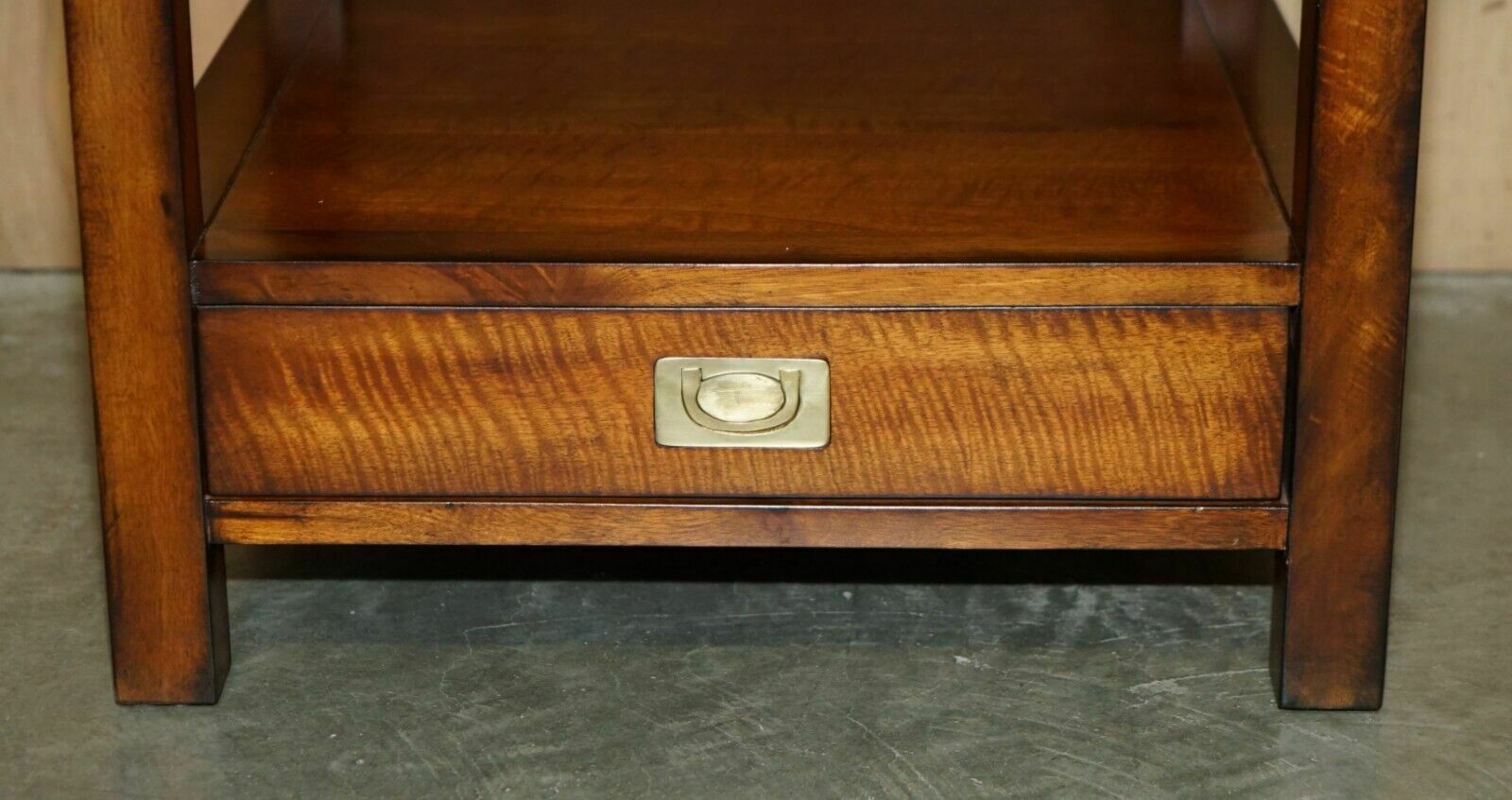 Stunning Pair Of Two Tier Military Campaign Side End Tables Large Single Drawers photo Furniture