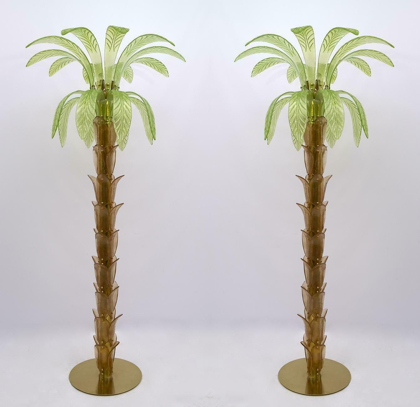 Murano Glass And Brass Palm Tree Floor Lamp, 1970s, Pair