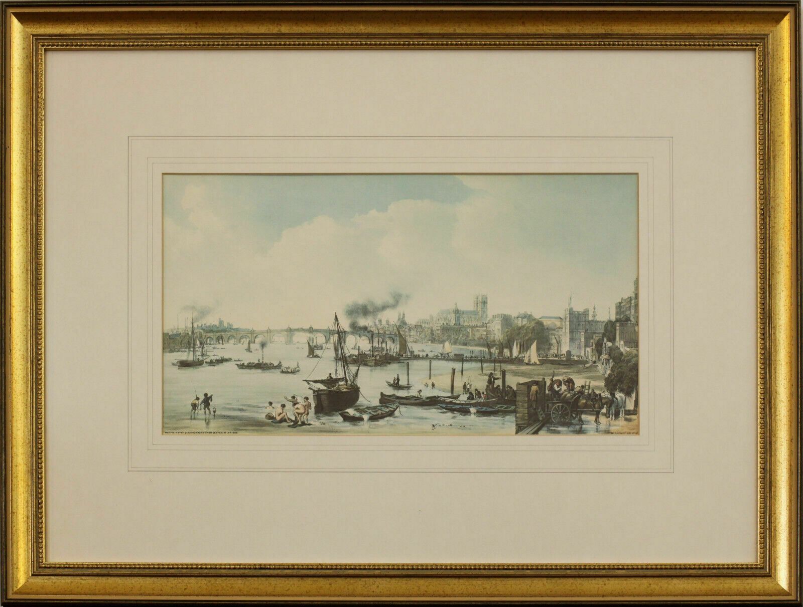 Copy Of 18th Century Lithograph. Westminster & Hungerford From Waterloo Bridge