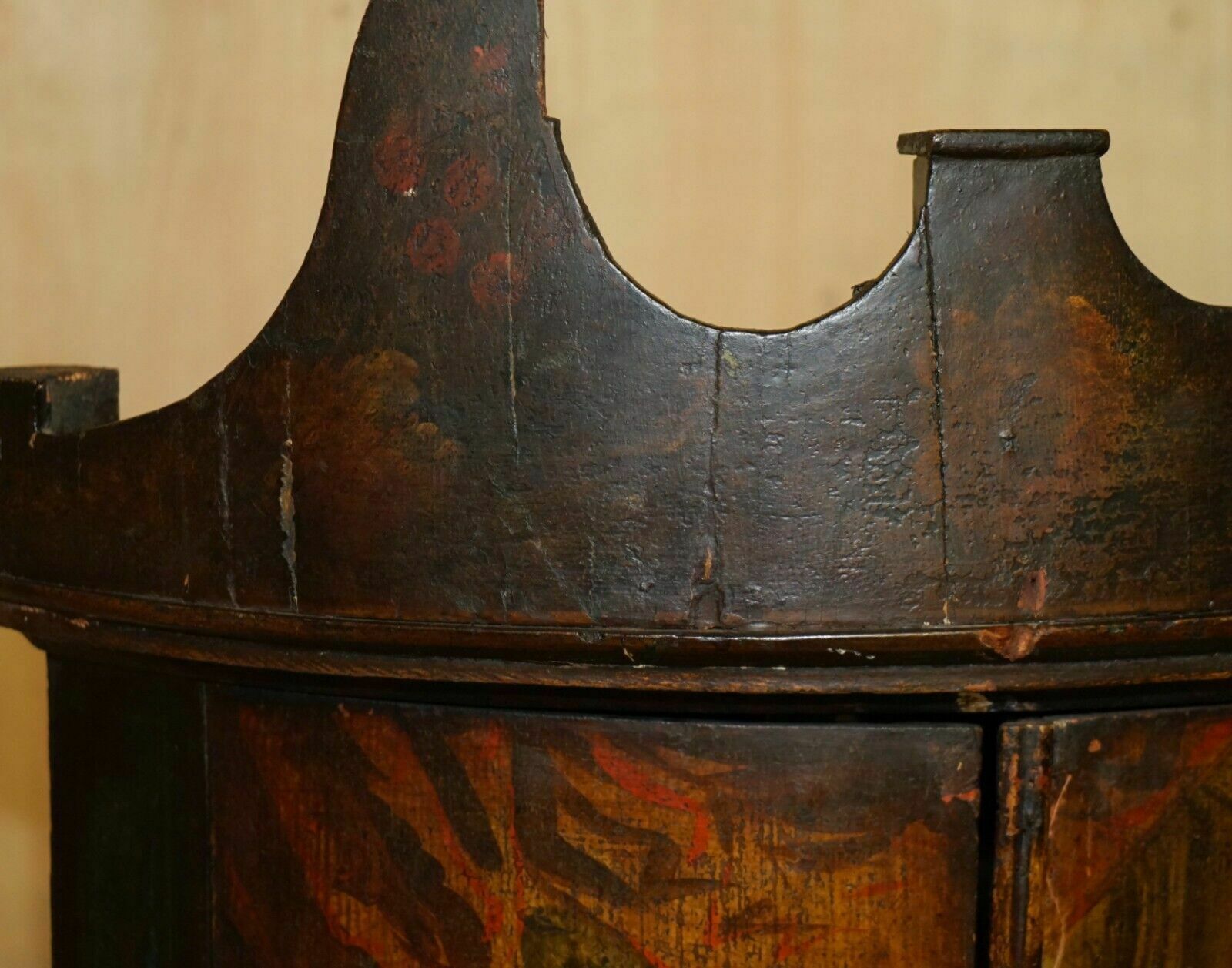 photo furniture George I Circa 1700 Henry VIII Polychrome Painted Corner Wall Cabinet Must See