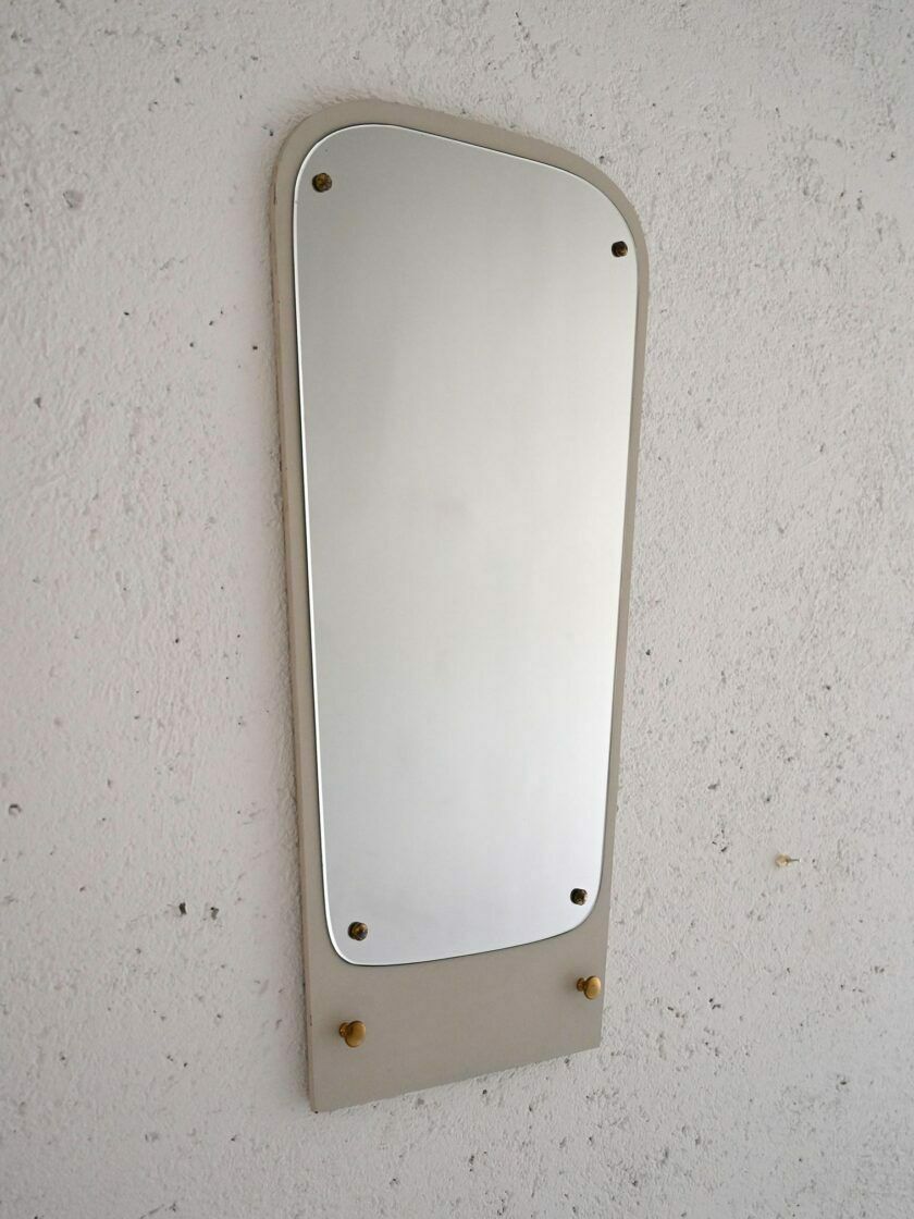 Deco Mirror With White Painted Wooden Frame And Golden Details