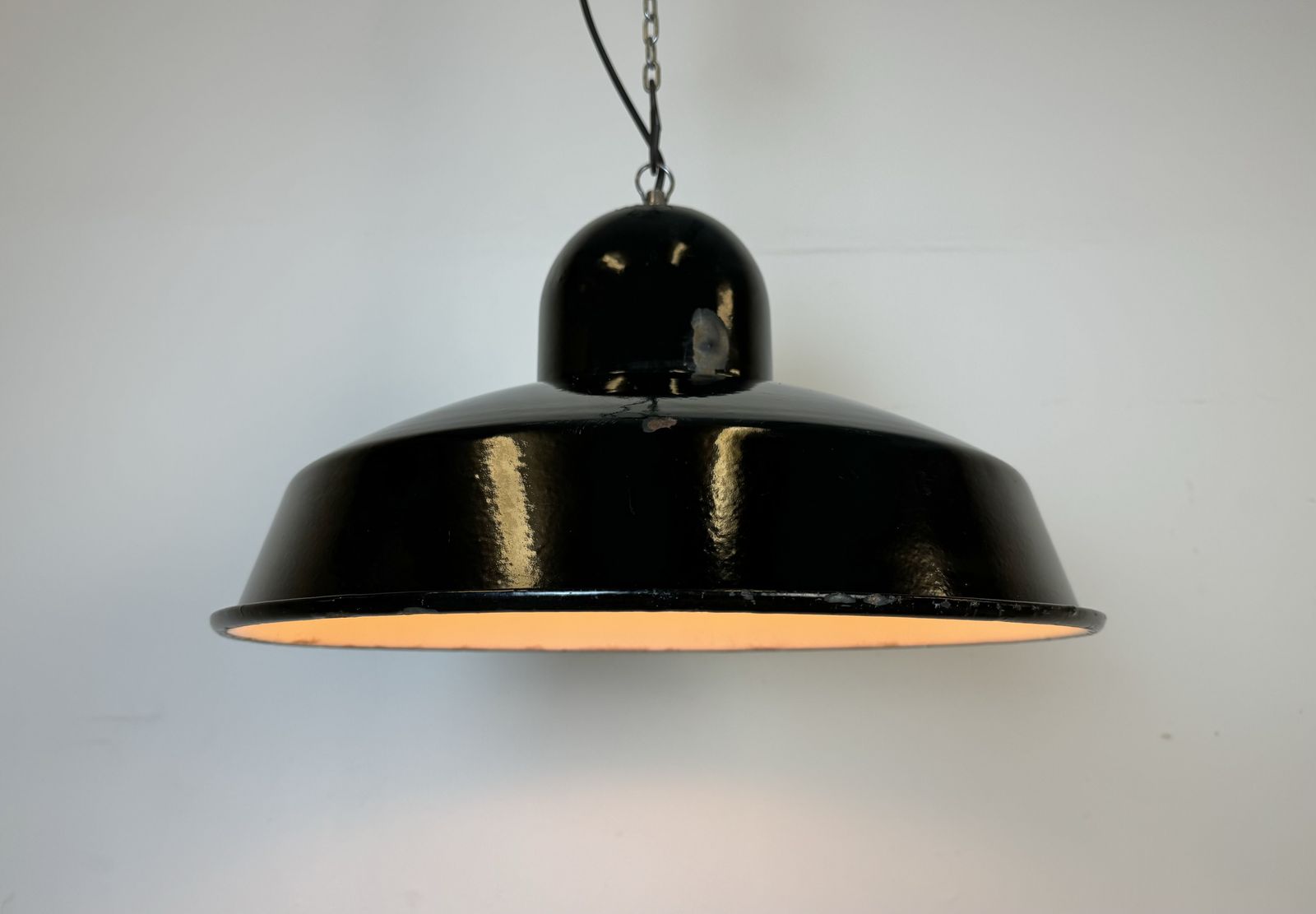 Industrial Black Enamel Factory Pendant Lamp, 1960s, 2x photo Lighting