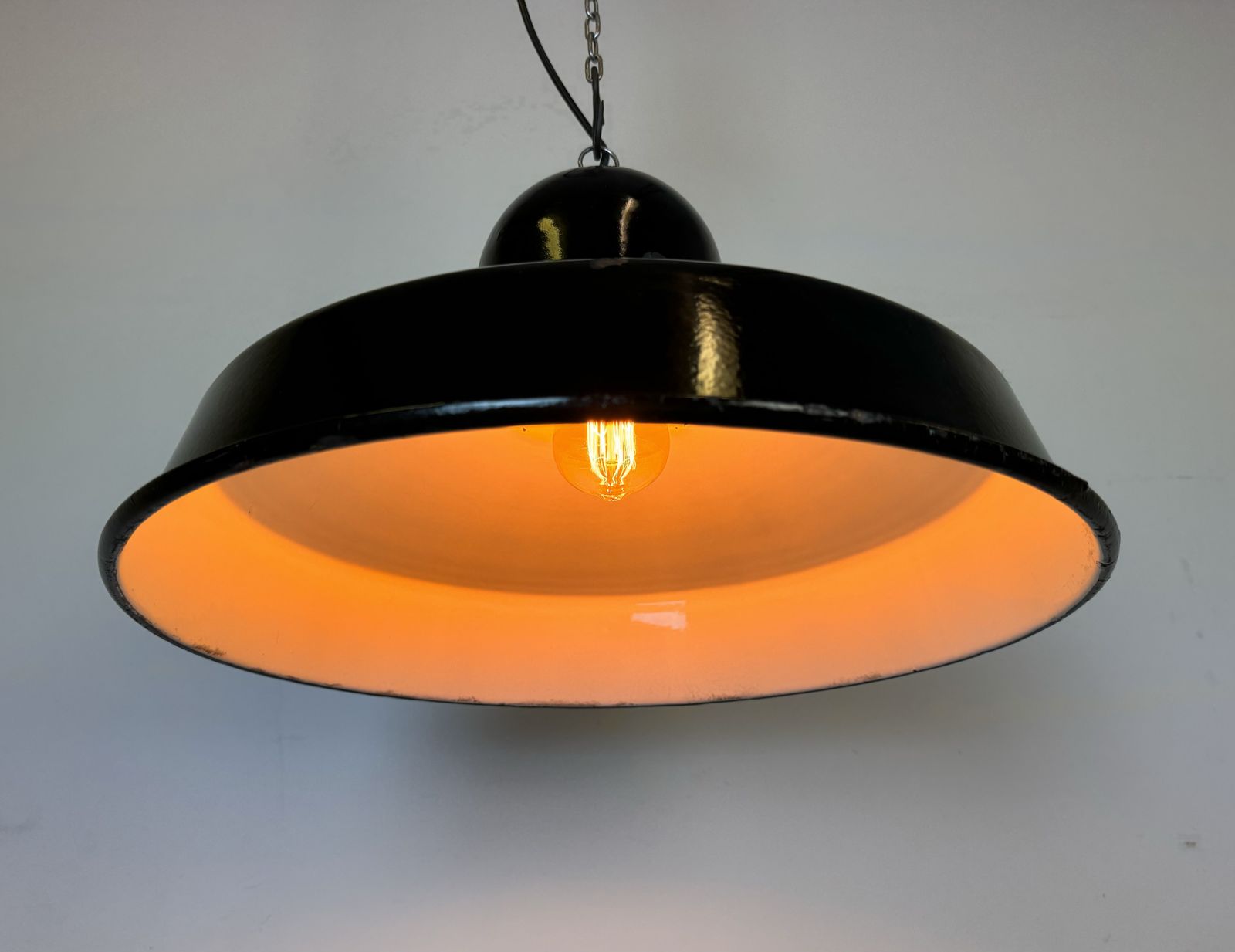Industrial Black Enamel Factory Pendant Lamp, 1960s, 2x photo 199.0