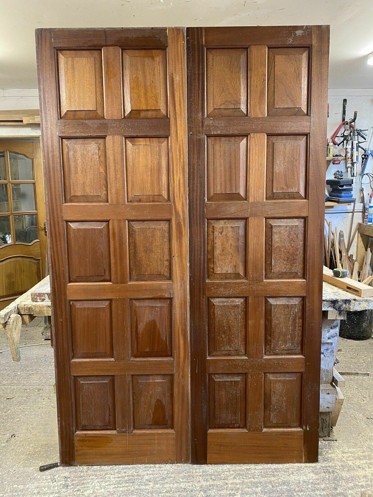 Large Pair Mahogany Front Doors Antique Period Reclaimed Old Set Double Used photo vintage