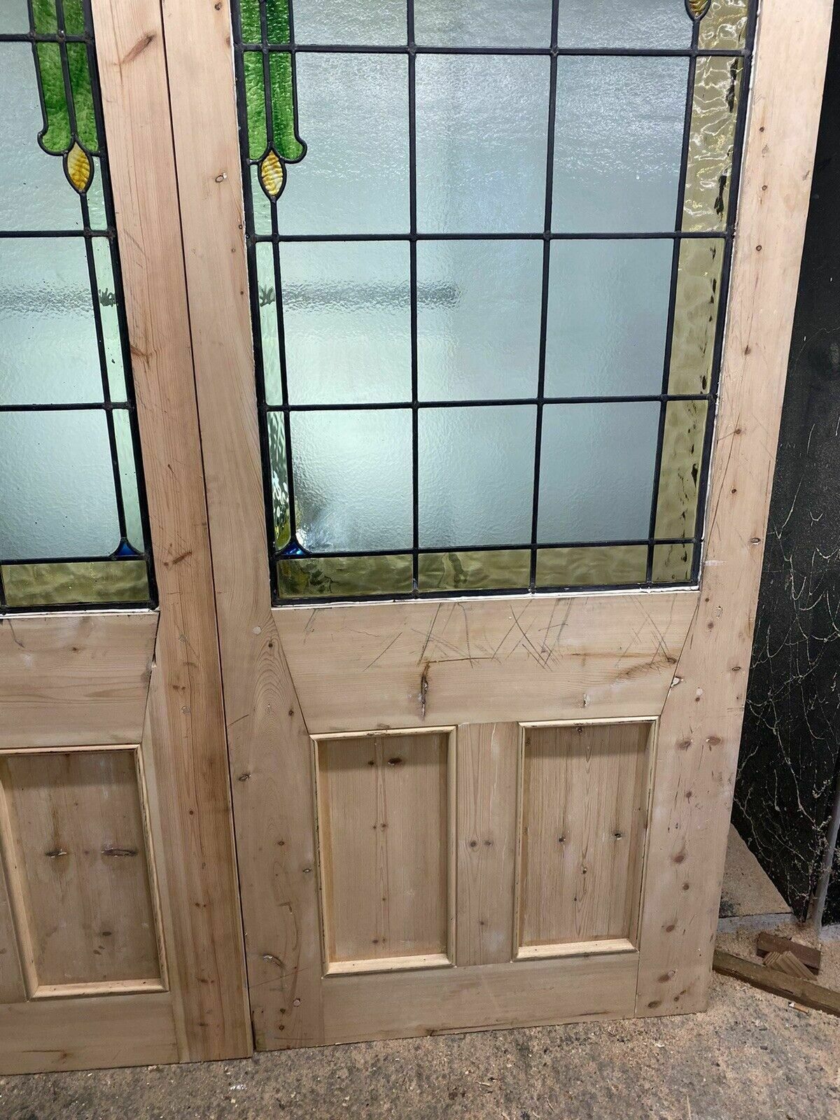 photo vinterior X Large Victorian Stained Glass French Doors Antique Period Reclaimed Old Wood