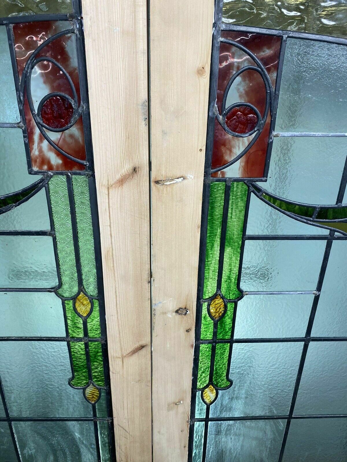 photo vintage X Large Victorian Stained Glass French Doors Antique Period Reclaimed Old Wood