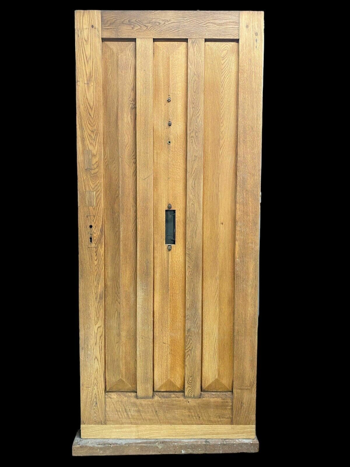 Solid Oak Front Door Old Period Antique Reclaimed Bronze Knocker Letterbox Wood photo vintage