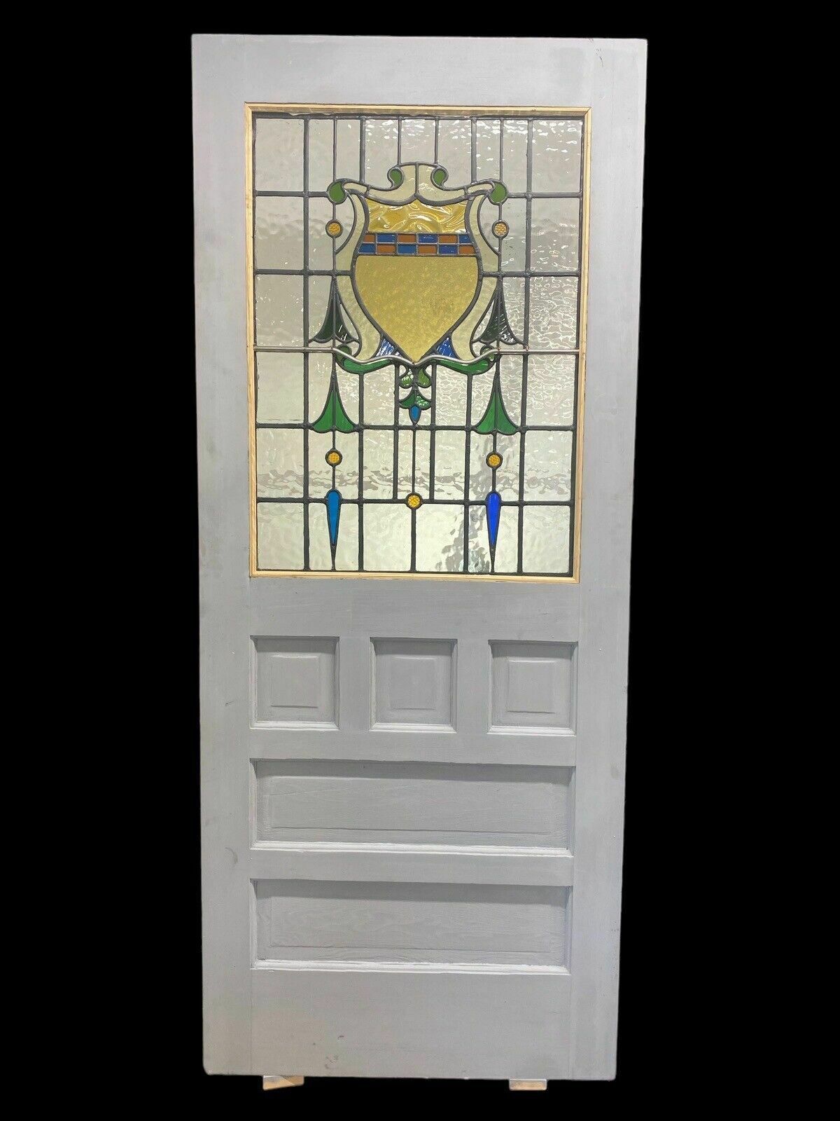 20s 30s Stained Glass Front Door Period Old Reclaimed Antique Lead Wood Refurb photo vintage