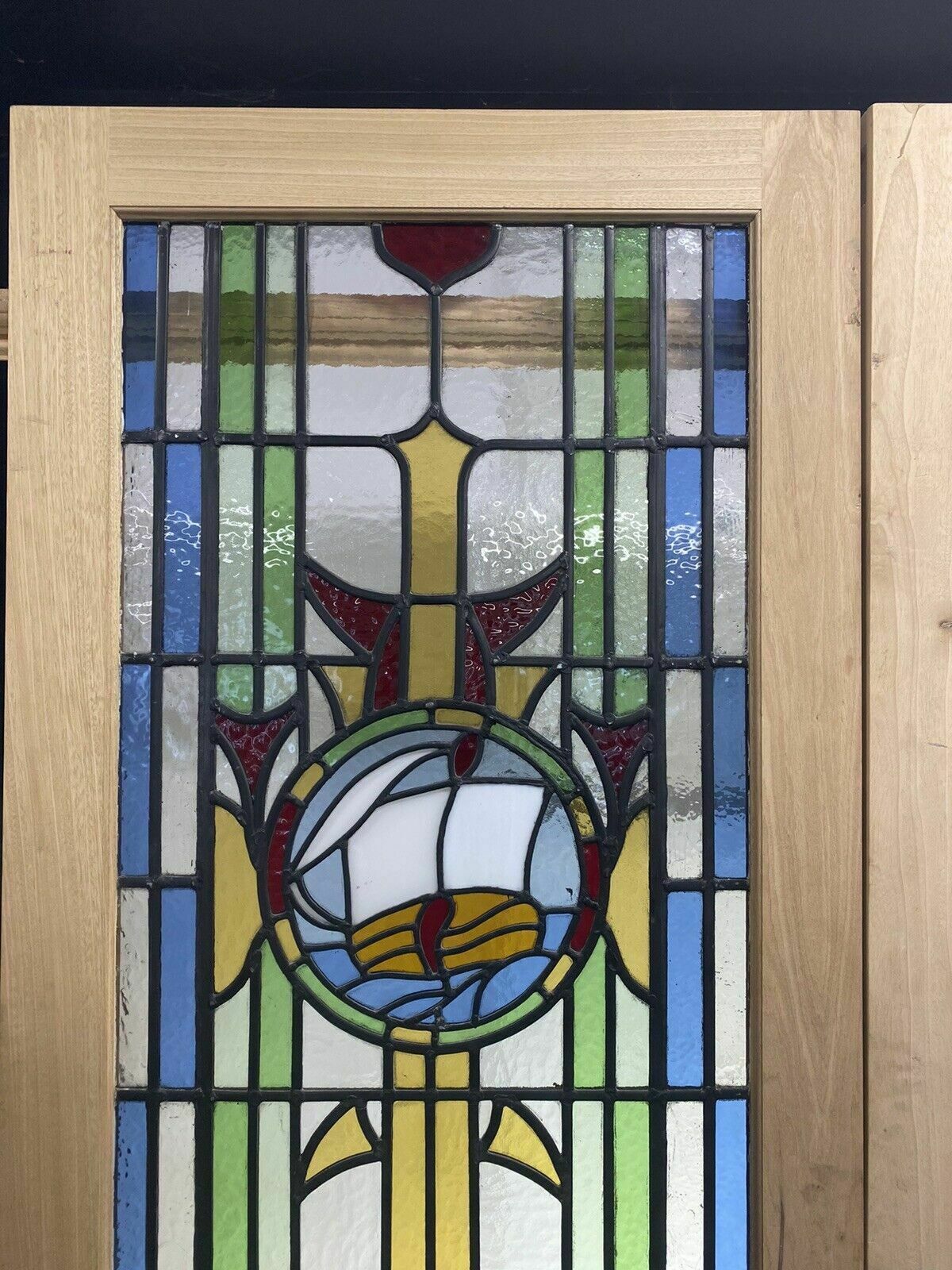 Art Deco Stained Glass French Doors Antique Period Reclaimed Old 20s 30s Leaded photo furniture