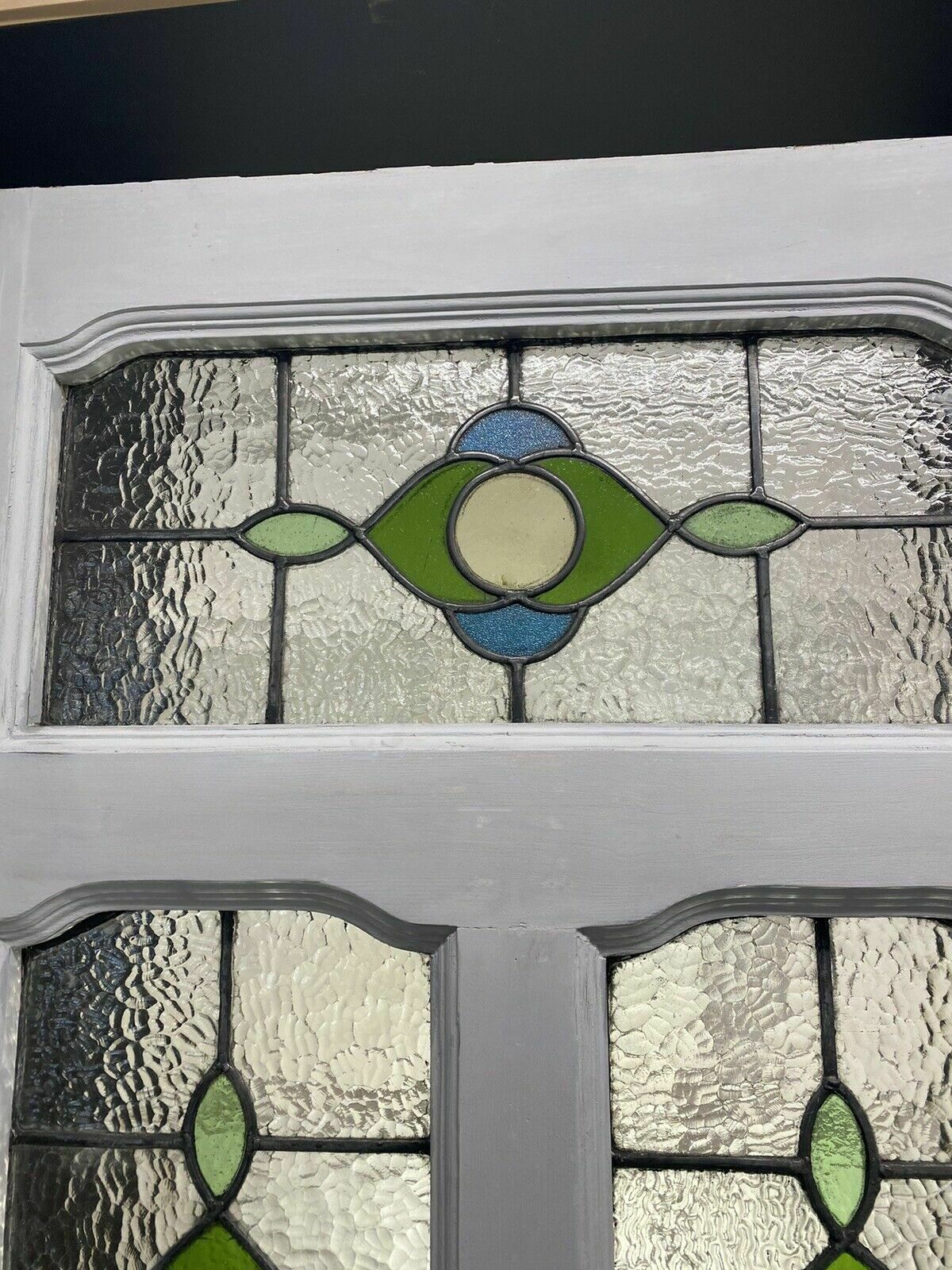 Edwardian Front Door Period Stained Glass Old Reclaimed Antique Lead Wood Pine photo vintage