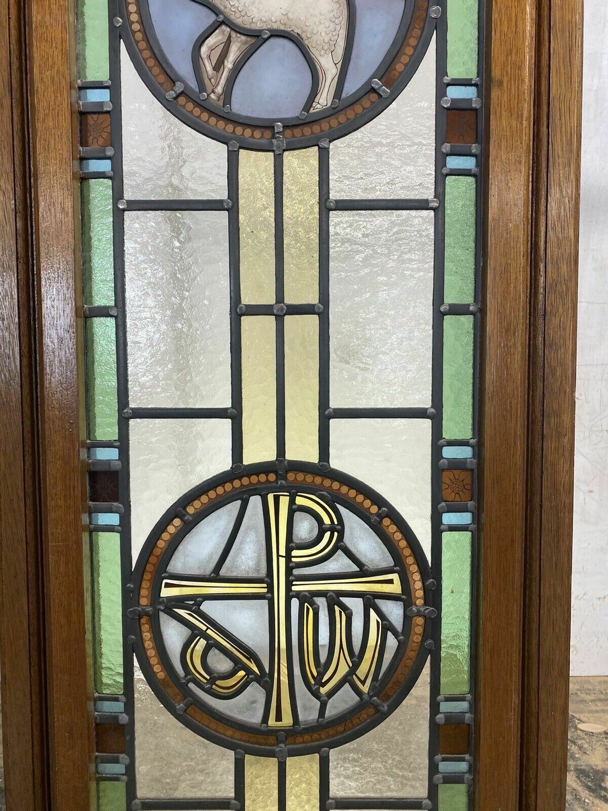 Exquisite Stained Glass Hand Painted Window Panel Old Restored Arched Teak Opens photo 2655.0