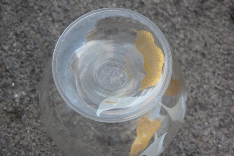 Italian 1970s Murano Glass Vase, Transparent Glass With Calle Leaves And Flowers photo vinterior