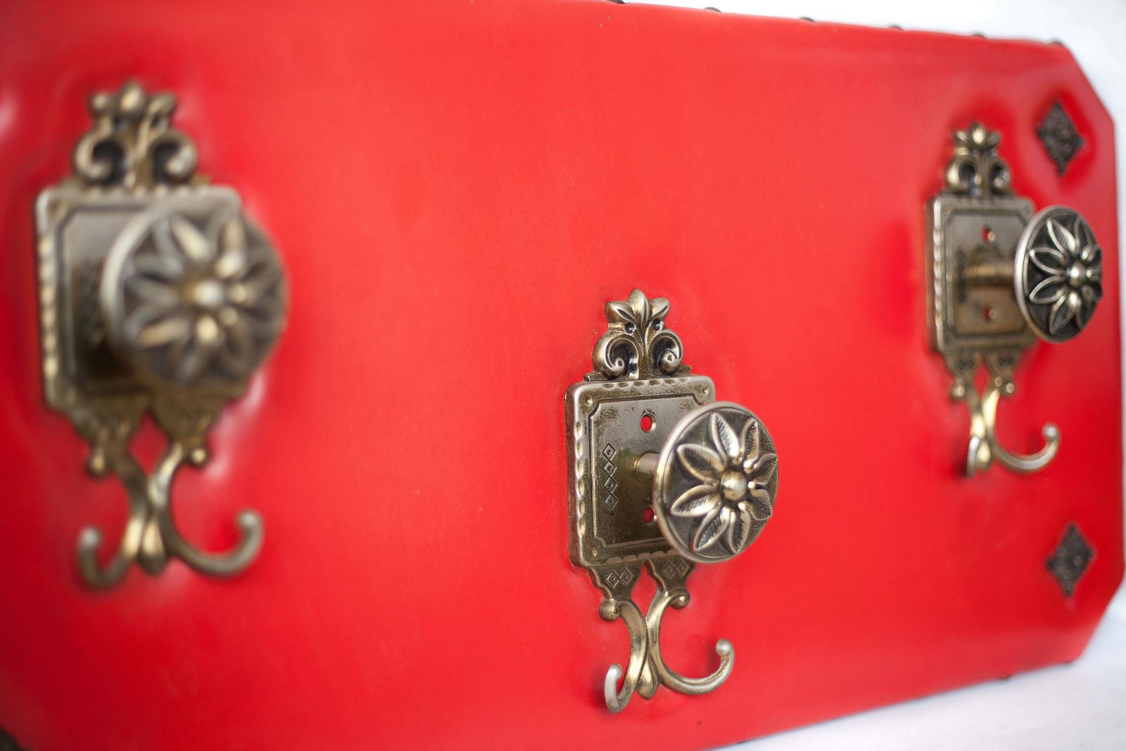 Vintage Coat Rack, Red, Coat Rack, Vestiary, Skai, Crochet, Brass Patère,Wall Coat Rack, Hooks, Home Decor photo for sale