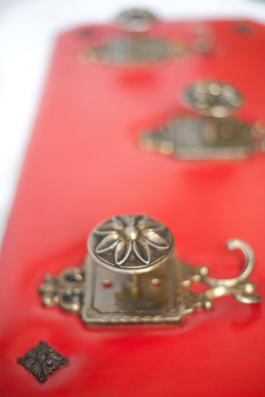 photo for sale Vintage Coat Rack, Red, Coat Rack, Vestiary, Skai, Crochet, Brass Patère,Wall Coat Rack, Hooks, Home Decor