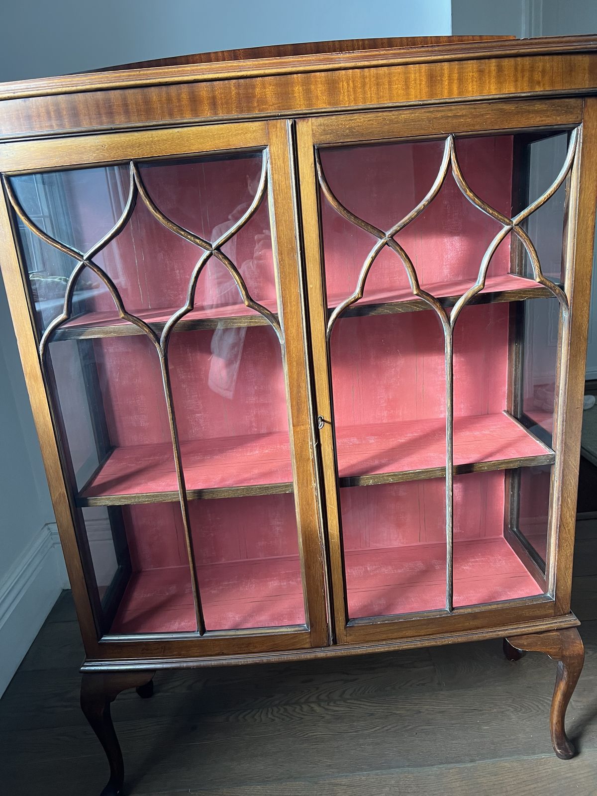 photo for sale Edwardian Inlaid Glass And Mahogany Display Cabinet