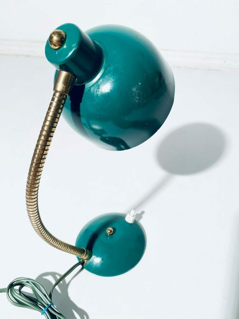 Small Industrial Green Metal Table Lamp / 1950s Mid Century Vintage Desk Decor photo Lighting