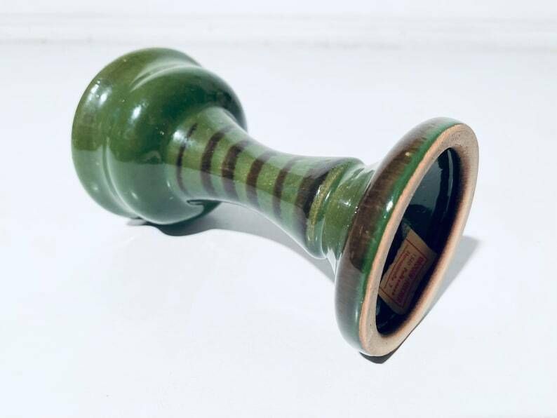 Green Ceramic Candleholder With Plinth / 1960s 70s Scandinavian Decor photo vinterior
