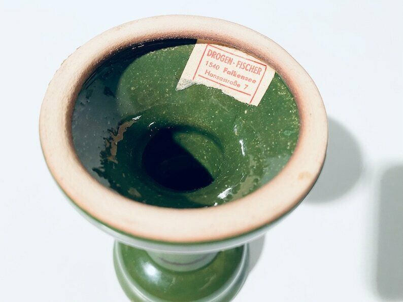 photo furniture Green Ceramic Candleholder With Plinth / 1960s 70s Scandinavian Decor