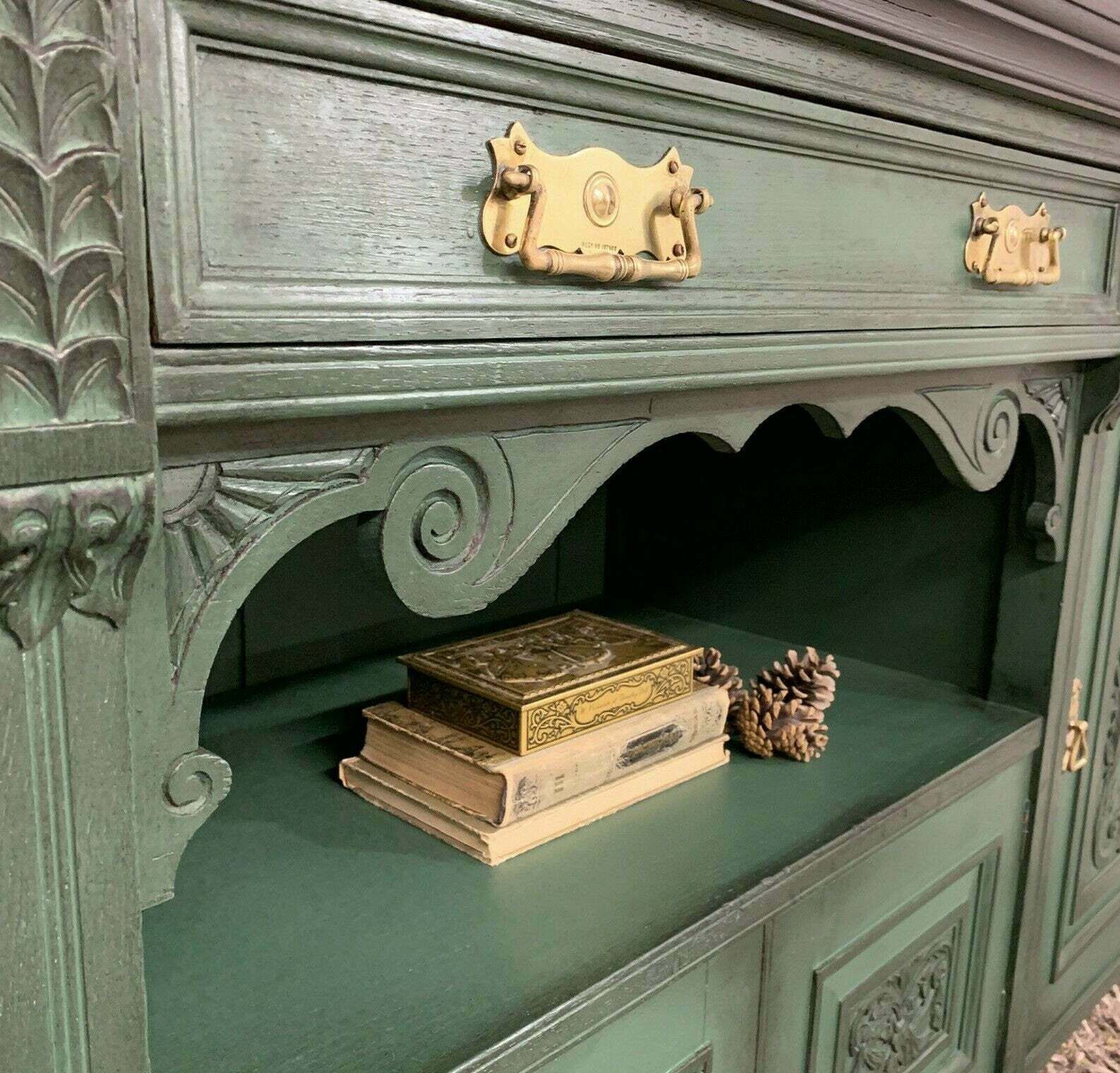 Painted Edwardian Sideboard Solid Oak Carvings Commissions Welcome photo Furniture