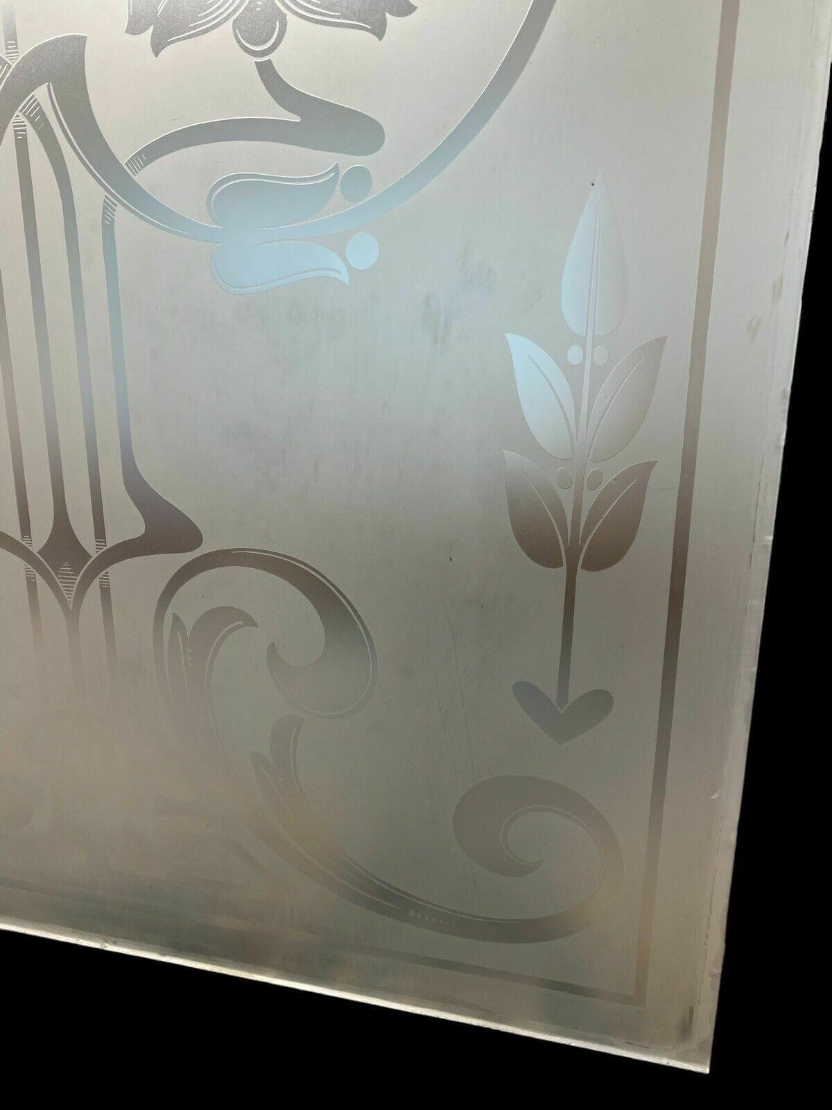 Large Victorian Acid Etched Glass Window Panel Old Period Reclaimed Antique photo Home Fixtures
