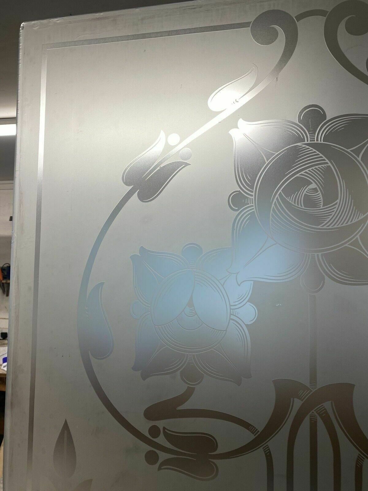 Large Victorian Acid Etched Glass Window Panel Old Period Reclaimed Antique photo buy