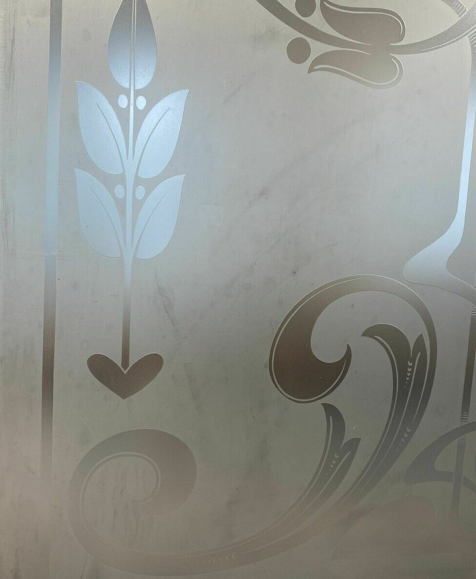 Home Fixtures Large Victorian Acid Etched Glass Window Panel Old Period Reclaimed Antique photo