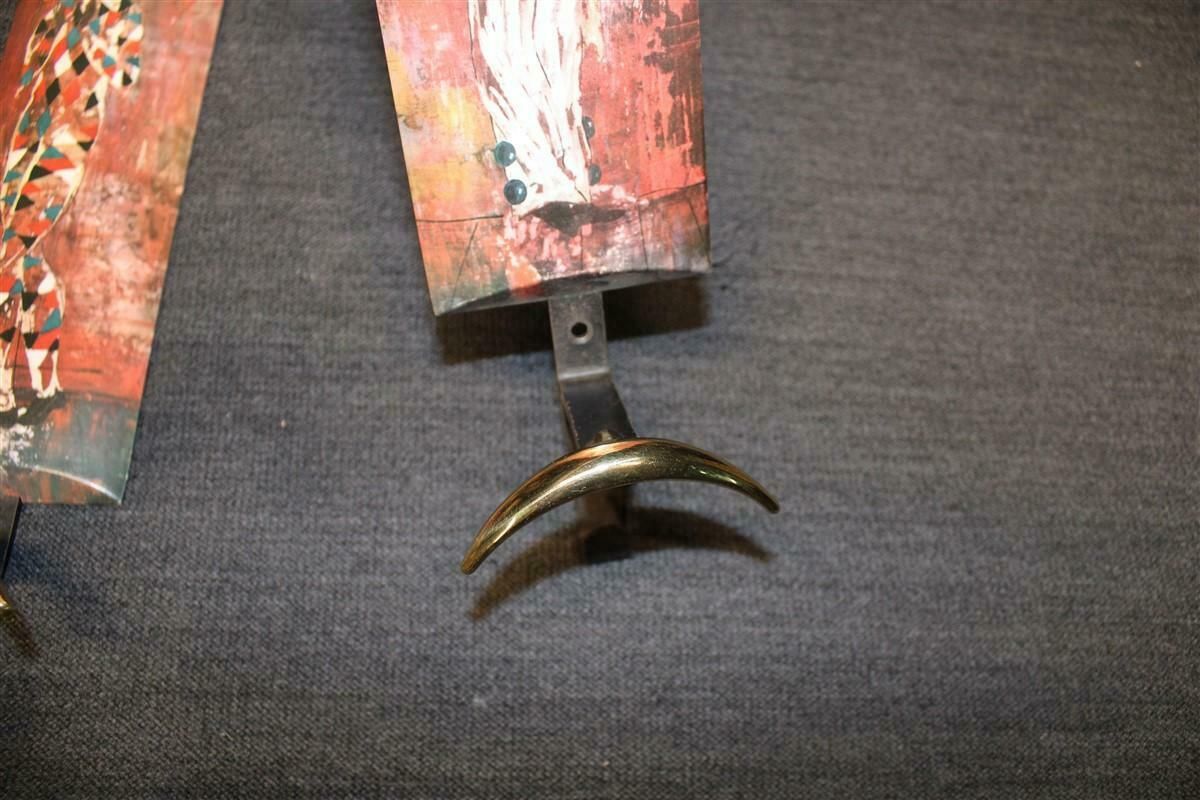Mid Century Italian Wall Coat Rack In Metal, Brass And Resin With Carnival Masks photo vinterior